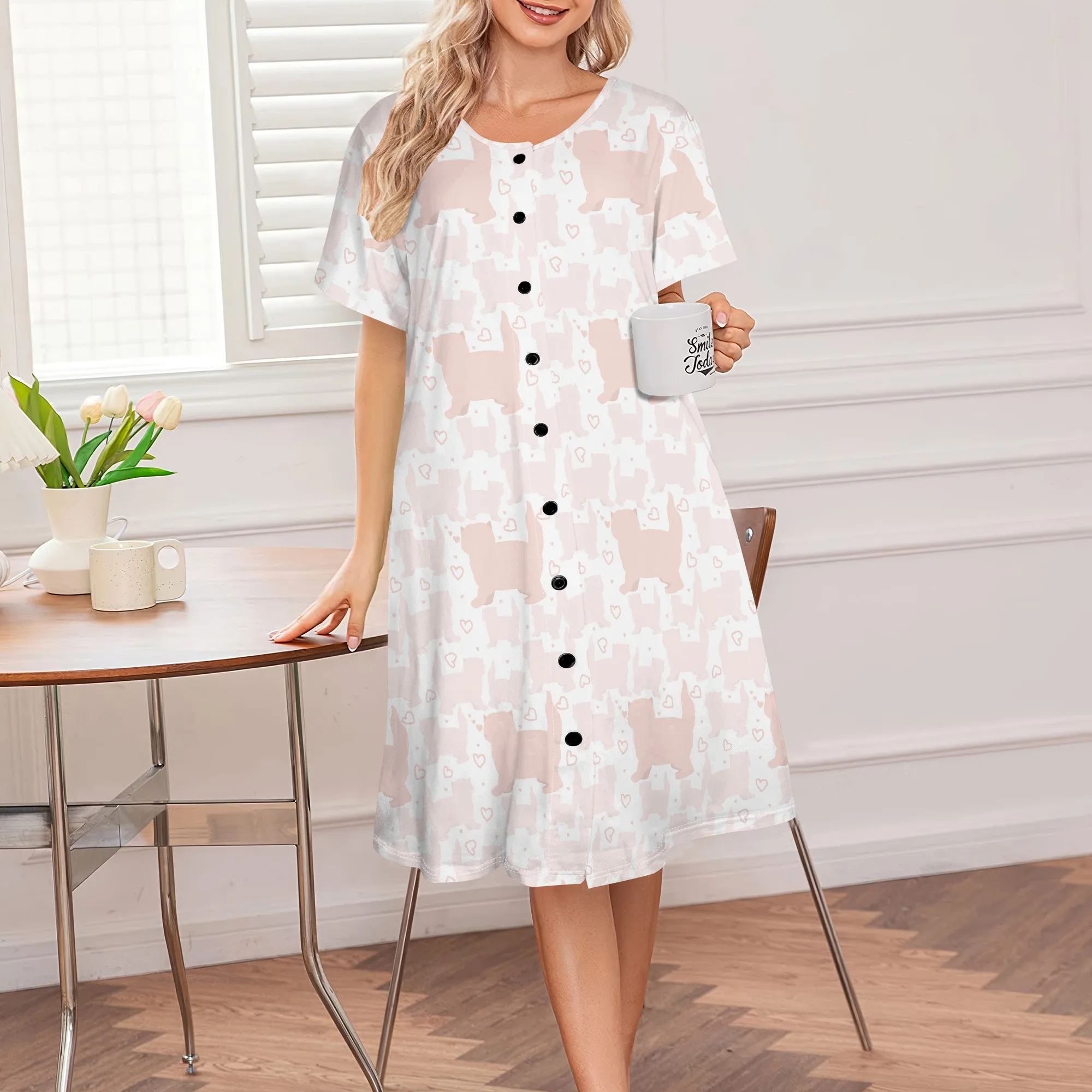 

Boho Style Summer Dress Women's Animal Print Short Sleeve Ideal Night Out Wear