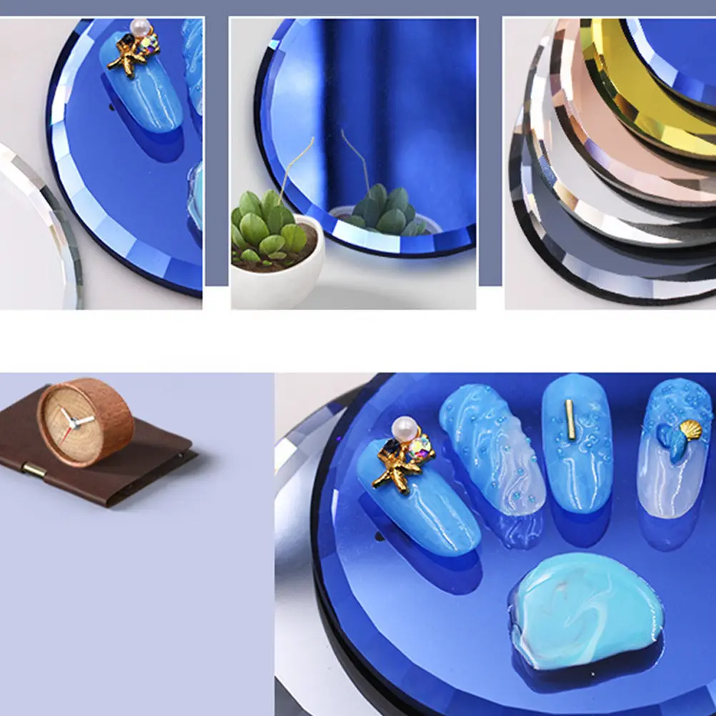 1Set Nail Art Palette Round Display Tray Mirror 5 Colors Blue Yellow Black White Mixing Tray Manicure Makeup