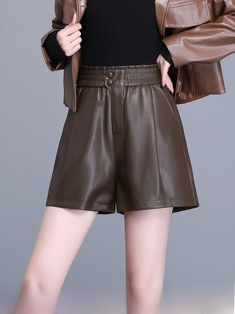 

Женские повседневные брюки с высокой талией из натуральной овчины, широкие, модные, стройнящие, весна-осень, новинка, верхняя одежда