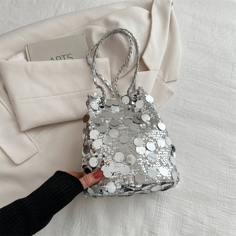 Fashion Trend Sequin Chain Single Shoulder Crossbody Bag Large Capacity Bucket Bag