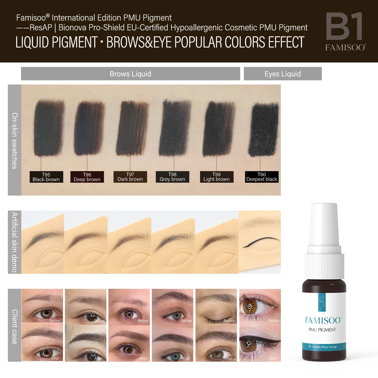 

FAMISOO 15ml Permanent Makeup Pigment 0.5OZ Microblading Paint Ink for Eyebrows Eyeliner Tattoo Professional Tattoo Supplies