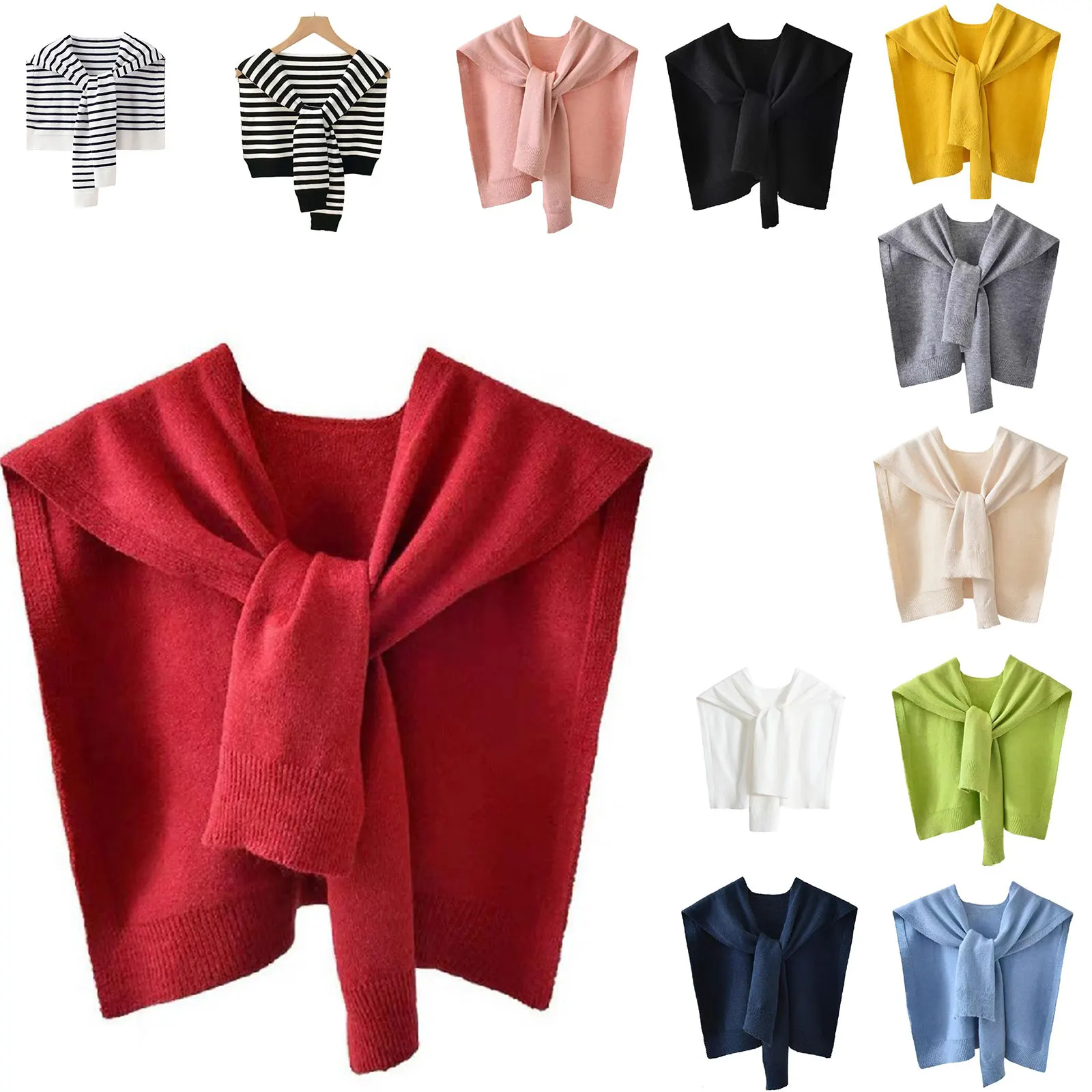 Women's Sweater Shawl Wraps Y2K Knitted Tie Up Knotted Shoulder Cape Casual Travel Scarf Tops Trendy Preppy Streetwear