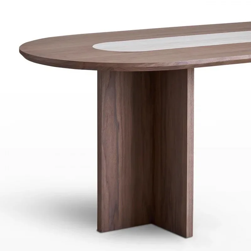 

French retro mid-ancient style solid wood oval retro designer home walnut travertine rock slab dining table