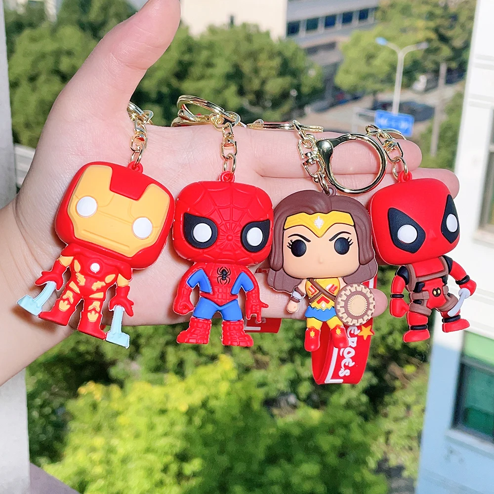 Cartoon Marvel Superheroes Silicone Keychains Cute Avengers Pendant Keyholder for Bag Black Panther Spiderman Keyrings Jewelry