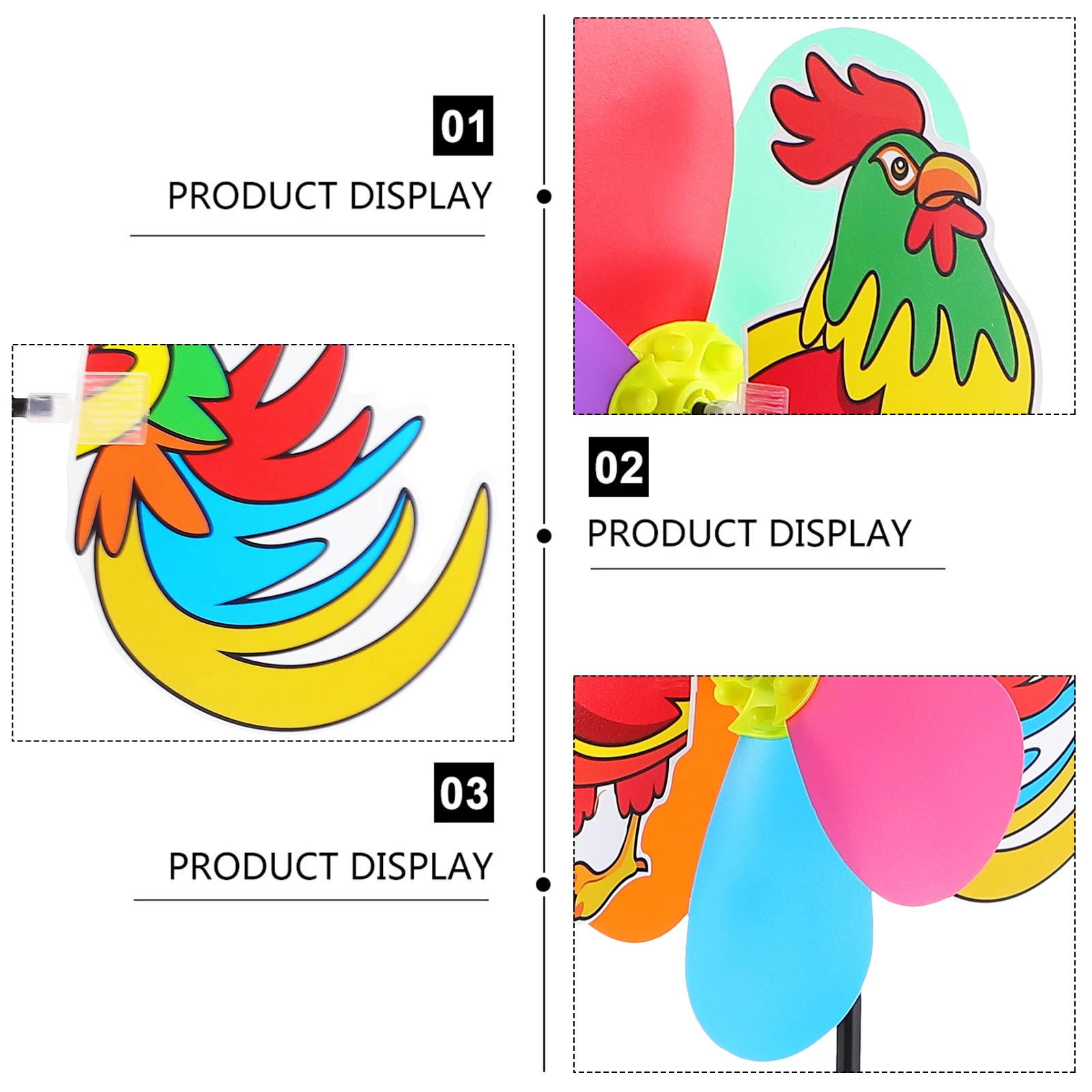 

3 Pcs 3D Rooster Windmill Garden Pinwheels Lightweight Plastic Lawn nament Kids Toy Bright Colors Festive Decorations