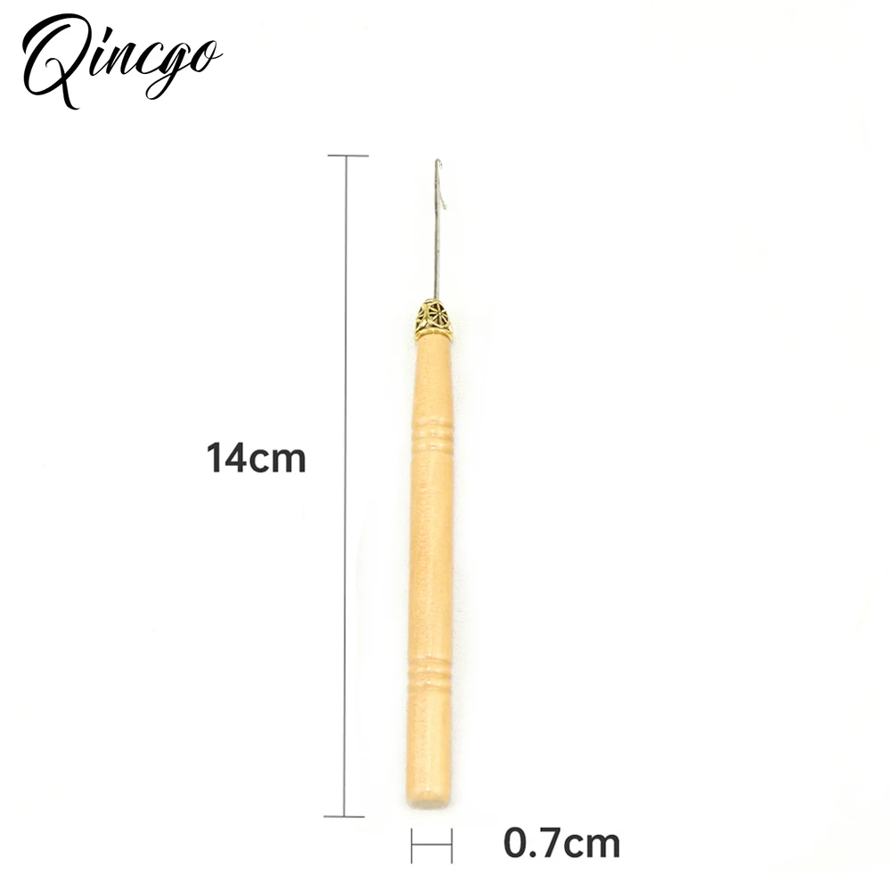 6pcs Wooden Handle Hook Needle Pulling Hook Crochet Hair Extension Loop Needle Threader Wire Tool for Silicone link Rings Beads