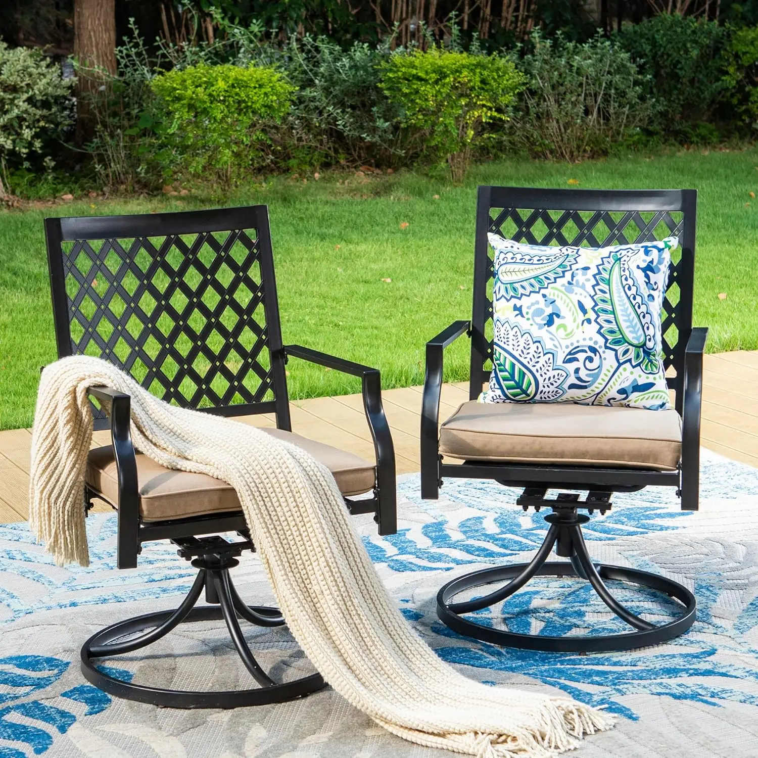 

Patio Swivel Chairs Set of 2 Outdoor Dining Rocker Chair Support 300 lbs for Garden Backyard Bistro Furniture Set with Cushion