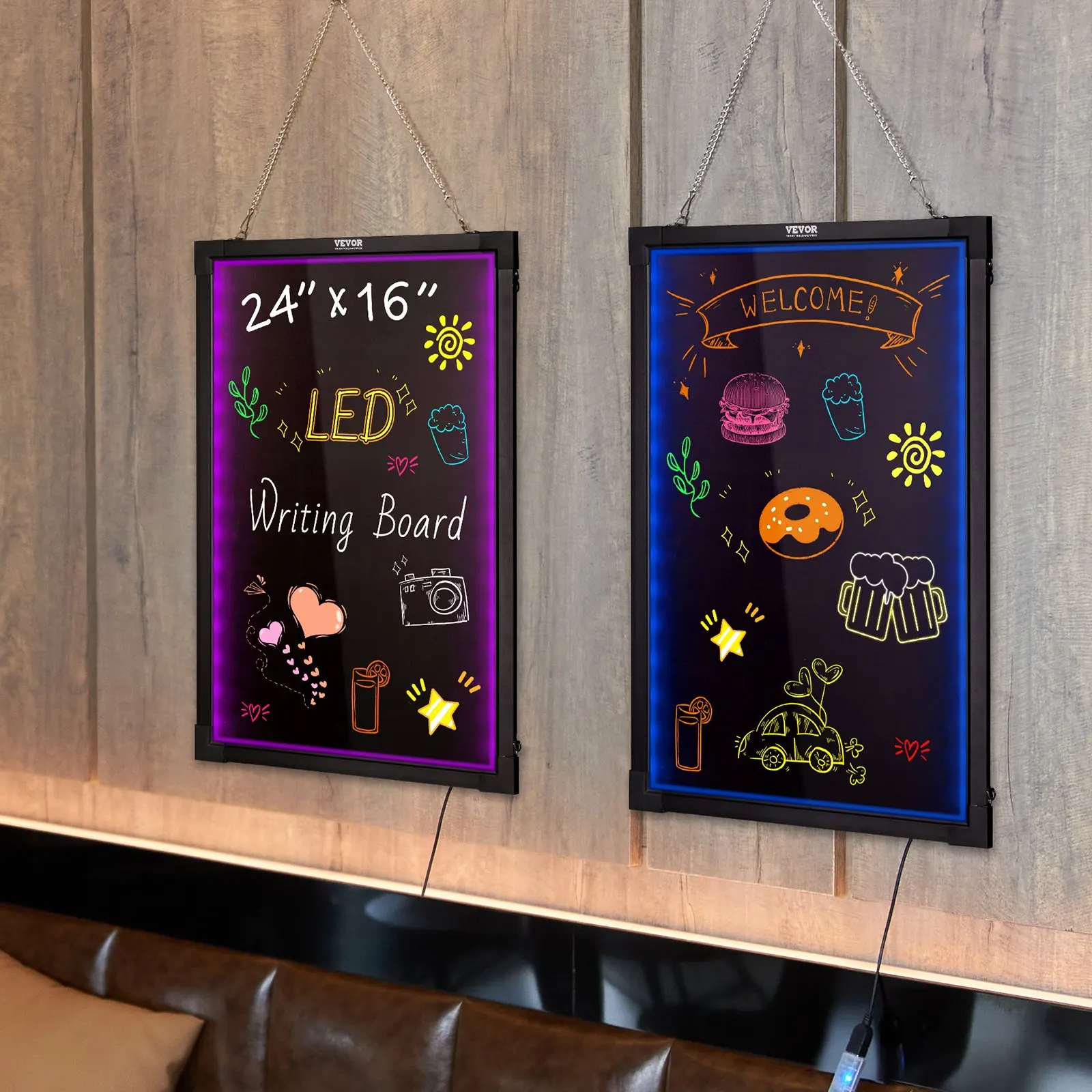 LED Message Writing Board, Illuminated Erasable Lighted Chalkboard, Neon Effect Menu Sign Board, Board With 8 Fluorescent