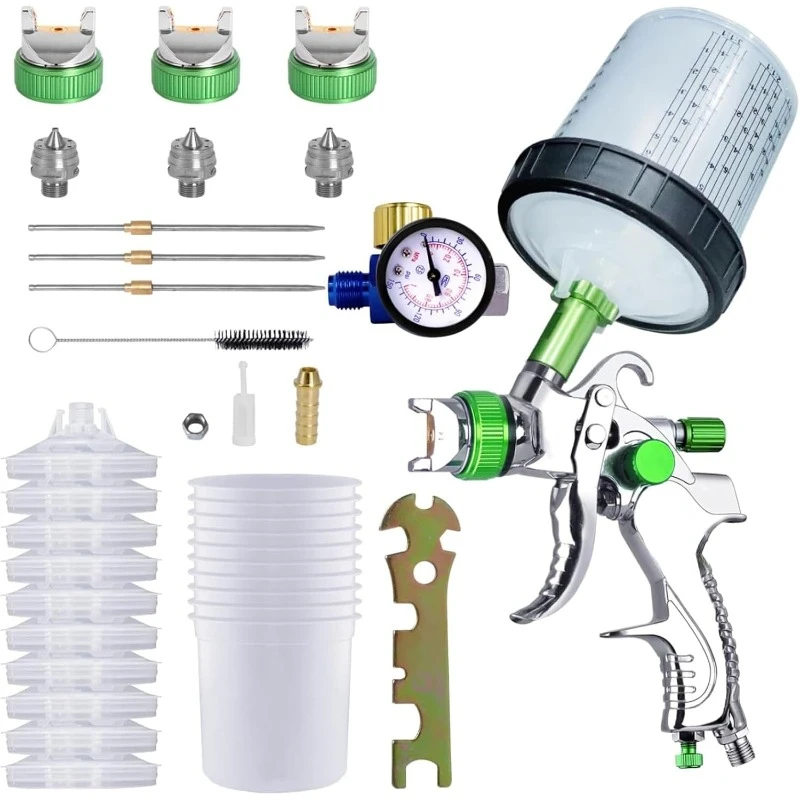 

Paint Sprayer with 10pcs 600ML Mixing Quick Cup,Spray Paint Gun Set Contain 3 Nozzles 1.4/1.7/2mm &Pressure Gauge