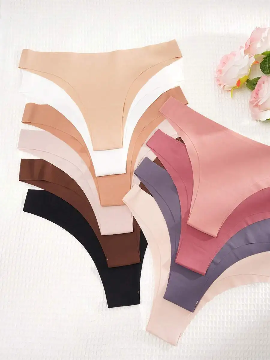 

10pcs Women Seamless Thong Panties Solid Color Comfortable Underwear