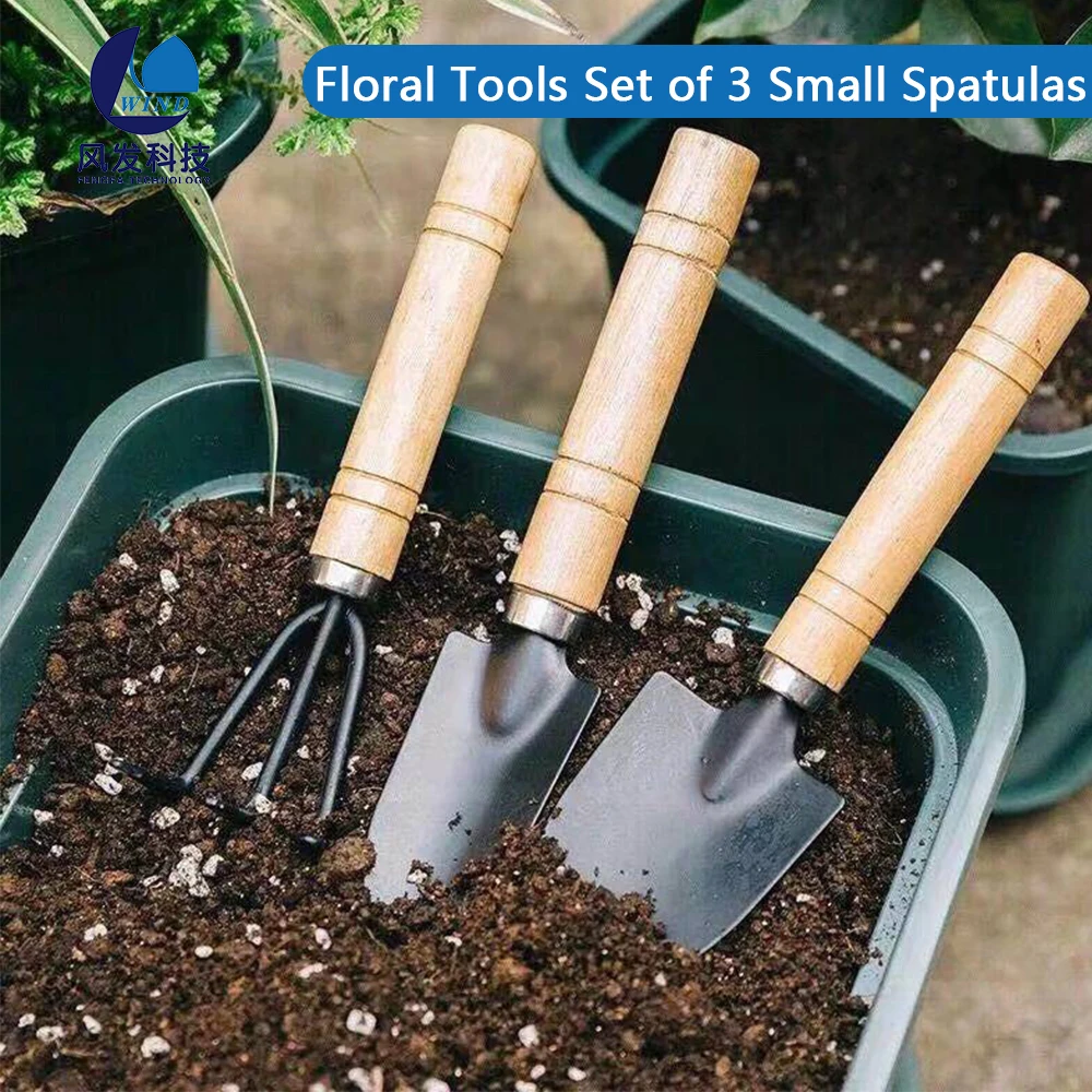 

Mini 3pcs Garden Tool Spade Shovel Rake for Plant Potted Flowers Bonsai Wooden Handle Indoor Outdoor Care Gifts Gardening Life