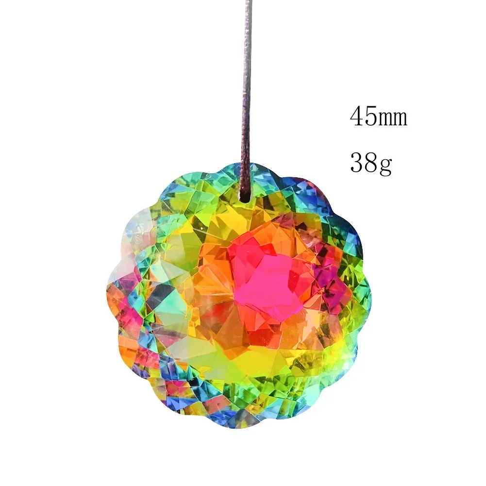 Brilliant Sunflower 45mm Rainbow Aurora Mandala Crystal Prism Pendant Sun Catcher Wind Chimes Chandelier Hanging Decoration