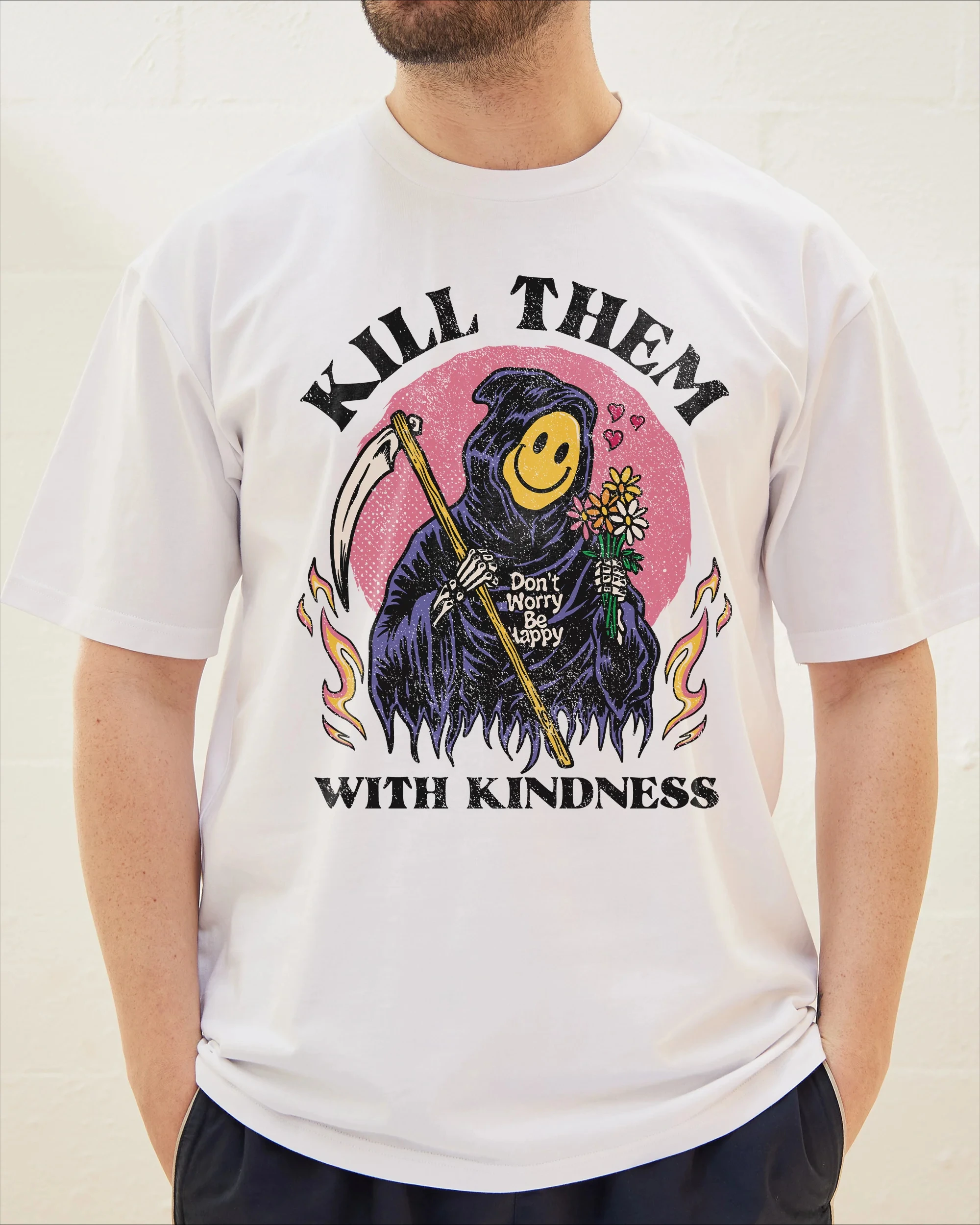 

Мужская футболка Kill Them with Kindness с принтом, хлопковые футболки с короткими рукавами, винтажные забавные топы в стиле хип-хоп, мужская одежда, летняя футболка