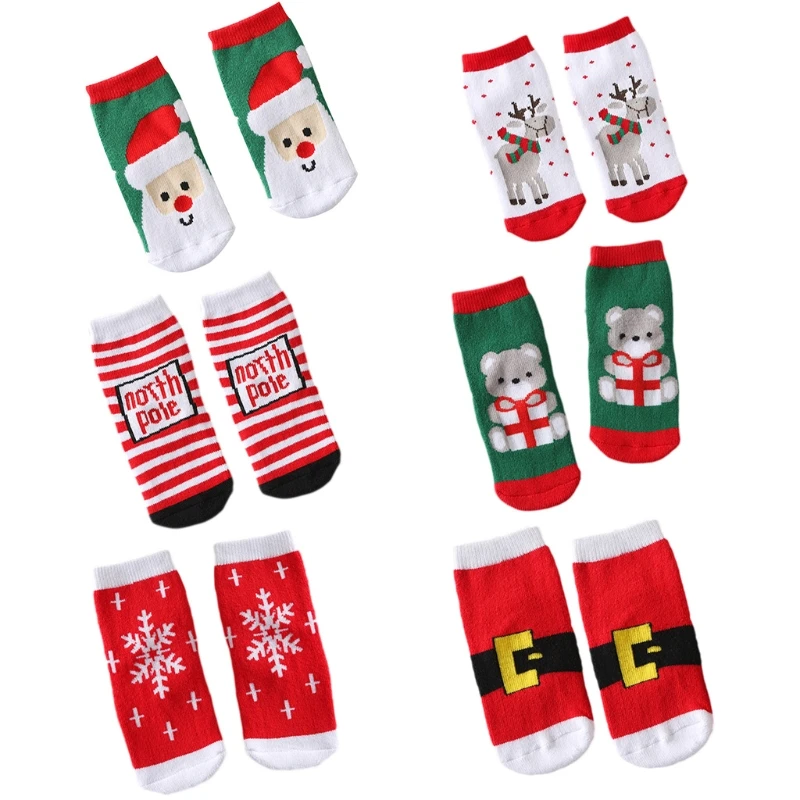 

Toddler Baby Kids Christmas Socks Cartoon Santa Elk Bear Snowflake Striped Patterns Terry Towel Winter Warm Infant Hosiery