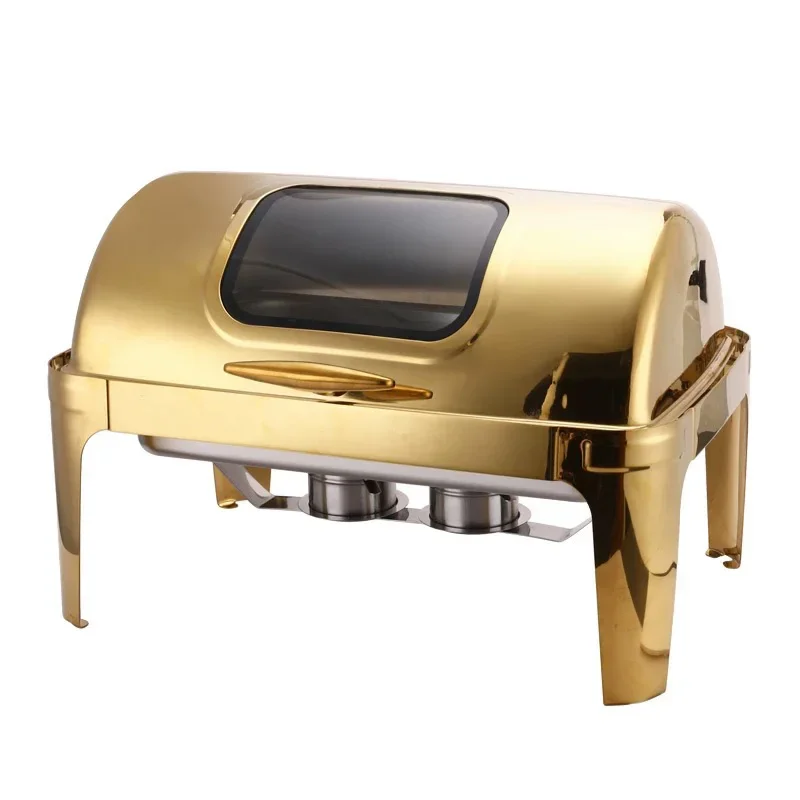 Other Hotel Supplies Gold Food Warmers Set Stainless Roll Top Chaffing Dishes Catering Buffet Chafing Dish Buffet Set