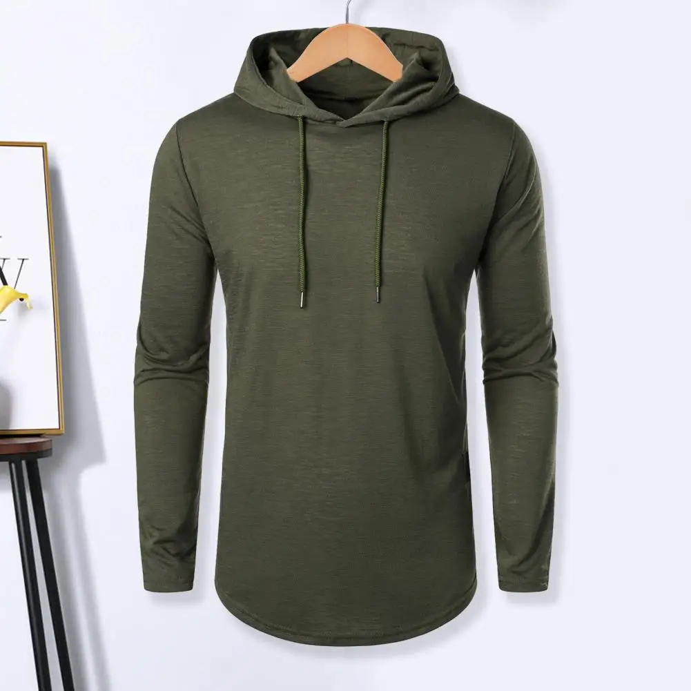 

Men Hoodie Men's Solid Color Hooded Sweatshirt with Drawstring Casual Mid Length Fall Hoodie for Warmth Style Men Fall Hoodie