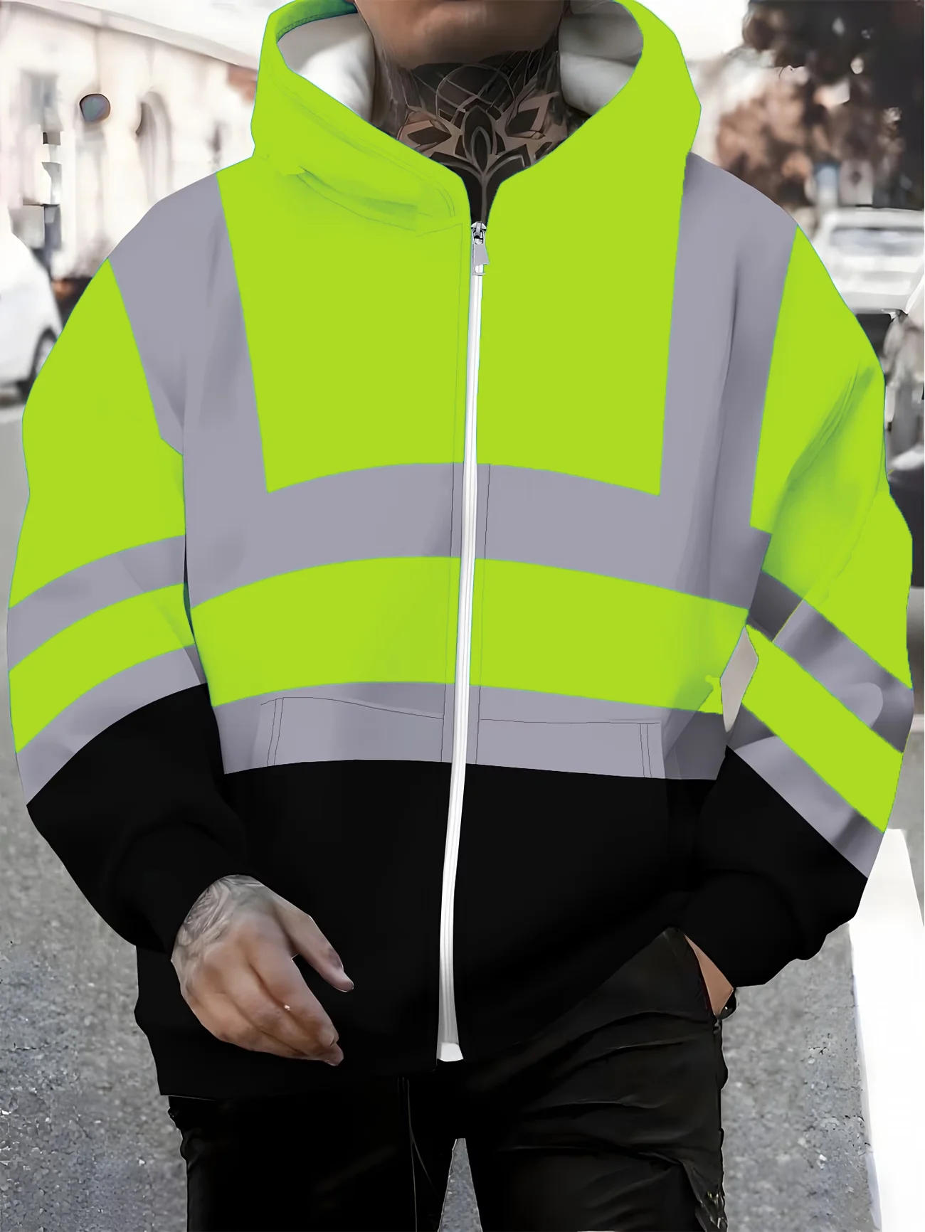 Autumn and winter Men's Casual 3D Printed Hoodies Neon Green Lightweight Breathable Zipper Tops Pullovers