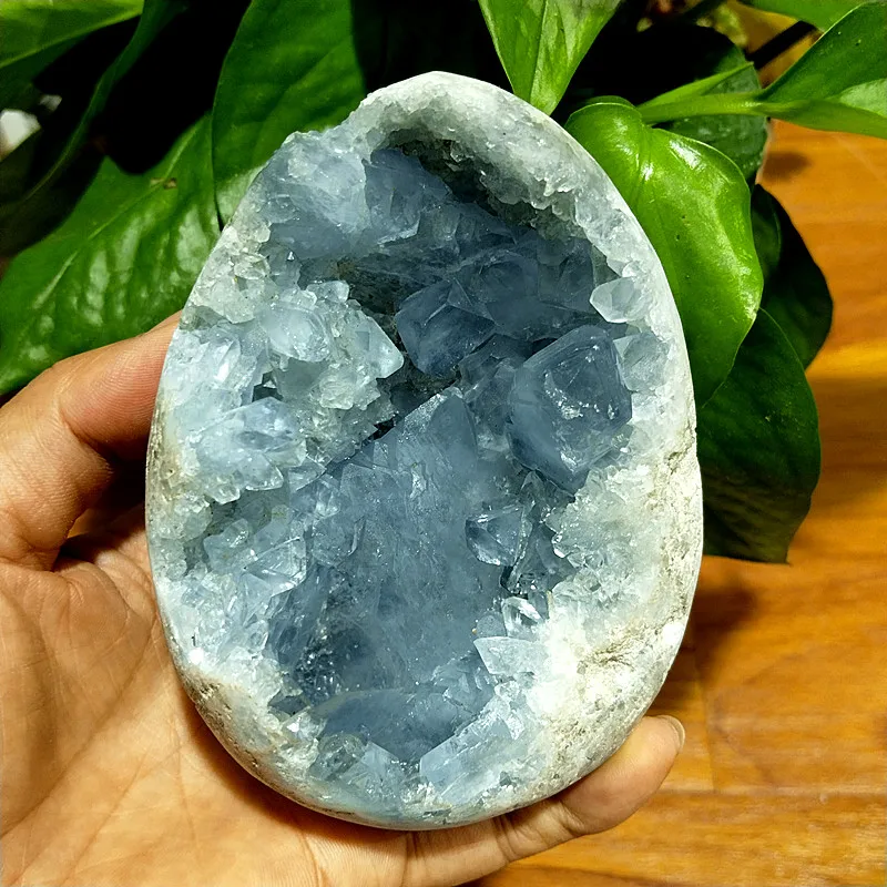 Natural Stone Celestine Geode Crystal Mineral Samples Home Decor Cavity Witchcraft Energy Feng Shui Crystal Ornaments