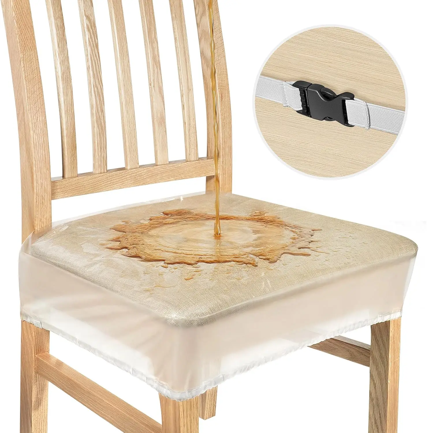 

4 Pa Dinning Chair Seat Covers, Waterproof And Kitty Scratch Resistant Transparent Chair Seat Covers With Adjustable Belt