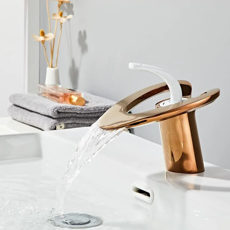 

Rose Gold Bathroom Basin Faucet Black Bathroom Faucet Brass Creative Sink Mixer Tap Hot & Cold Waterfall Basin Faucet