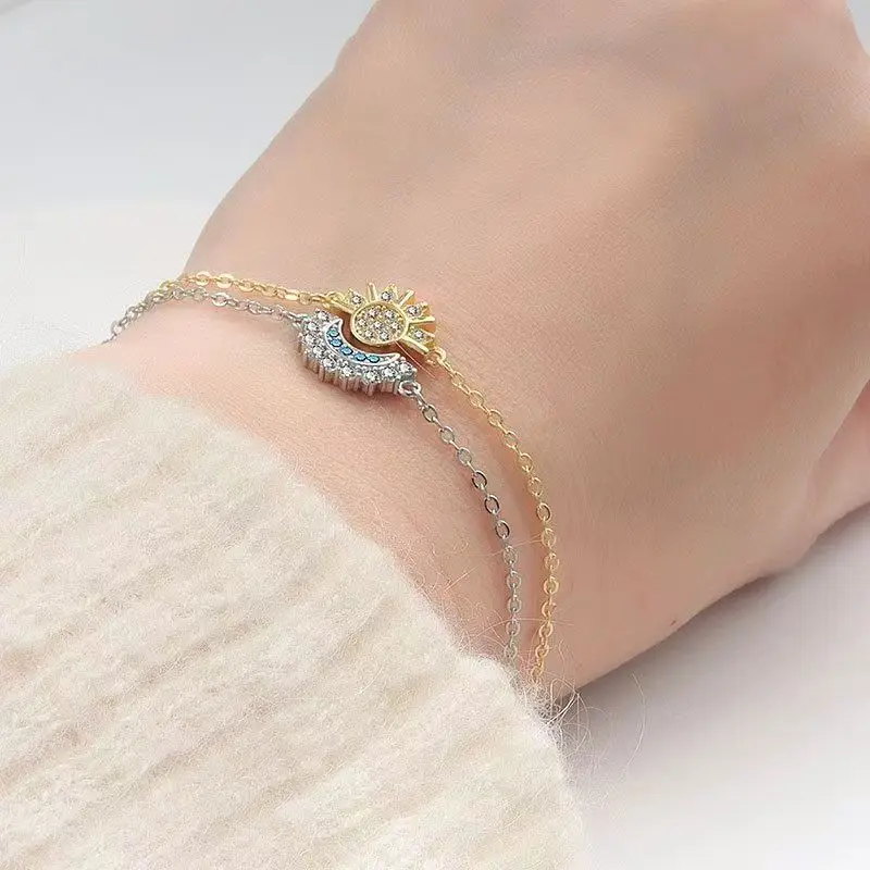 

Sparkling Cubic Zirconia Sun and Moon Bracelet for Women Adjustable Couple Bracelets Party Wedding Jewelry Gift