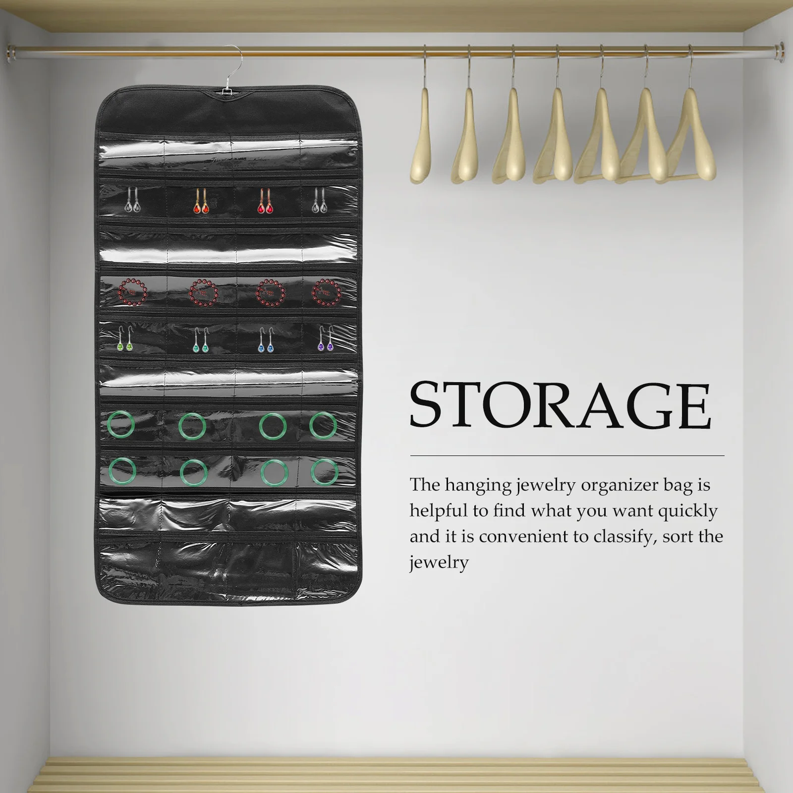 Double Sided Large Hanging Jewelry Organizer Bag Necklace Earring Storage Organizer Hanging Jewelry Holder Home Necklace Bag