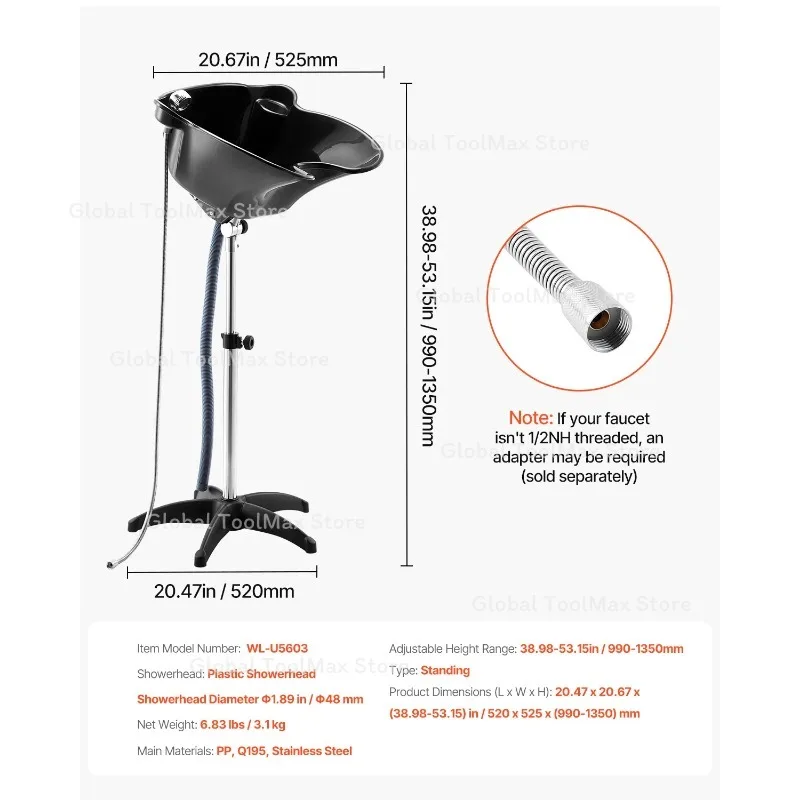 Portable Shampoo Bowl Shampoo Sink for Washing Hair with Electric Pump Height and Angle Adjustable for Home Salon Use