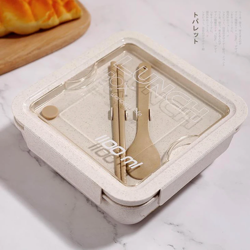 Microwave Oven Lunch Box, Wheat Straw Dinnerware Box Large Capacity Food Storage Container Kids School Office Portable Bento Box