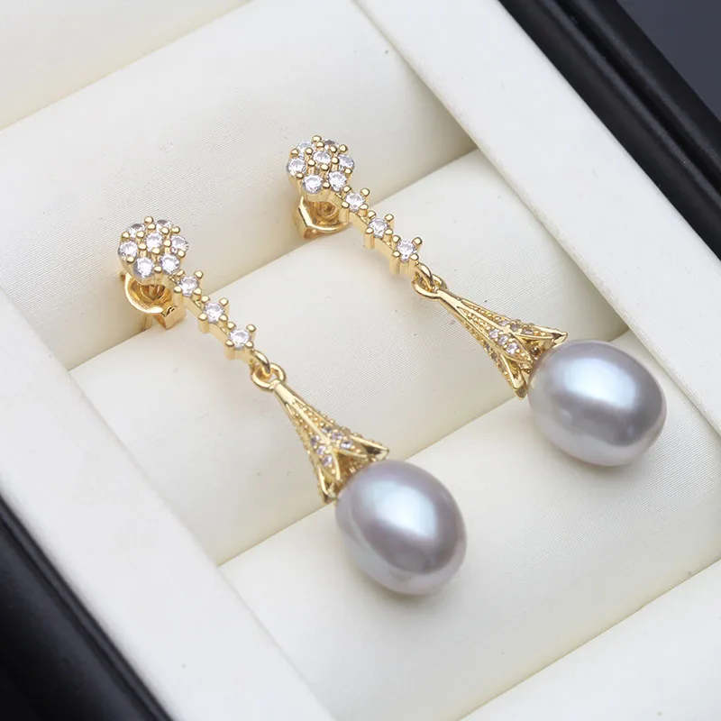 

Bridal 925 Silver Earring with Pearls White Mother Anniversary Gift Black White Real Freshwater Natural Pearl Earrings Woman