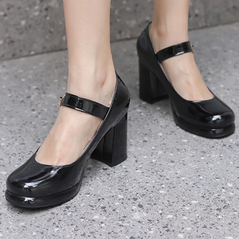 Platform Women's High Heels Pumps Mary Jane Shoes Big Size Red Green White Elegant Block Heeled Wedding Dress Dance Shoes Lady