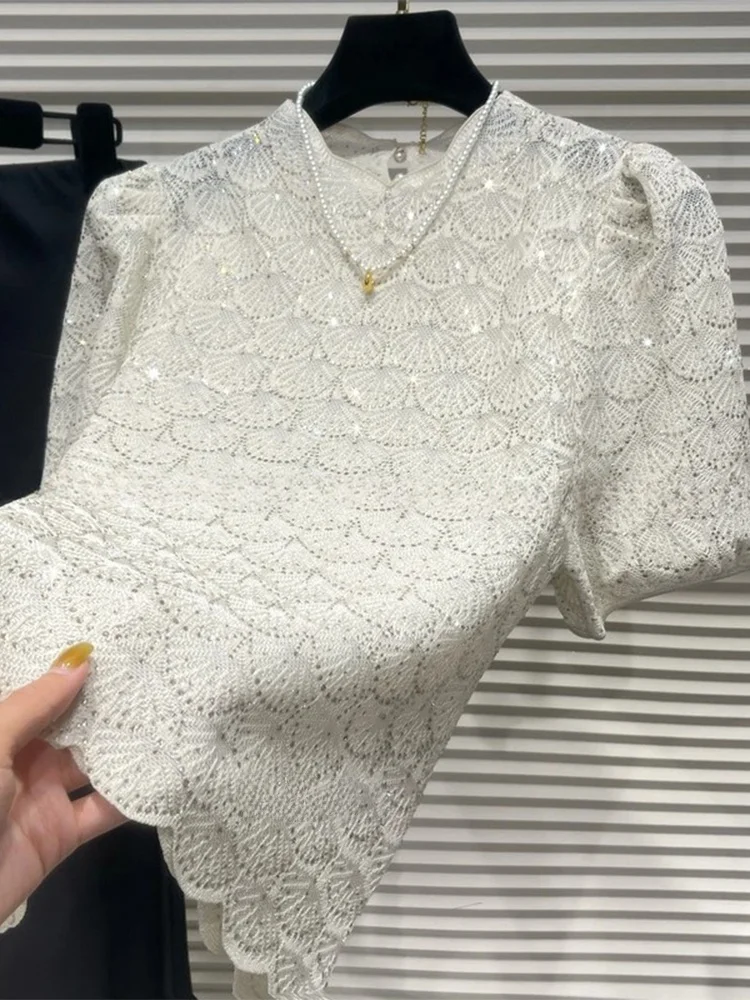 

Милый корейский вязаный топ Sle ort Sve для похудения, универсальный, высококачественный, для поездок на работу, пузырьковый све, чистый цвет, лето 2025 г.