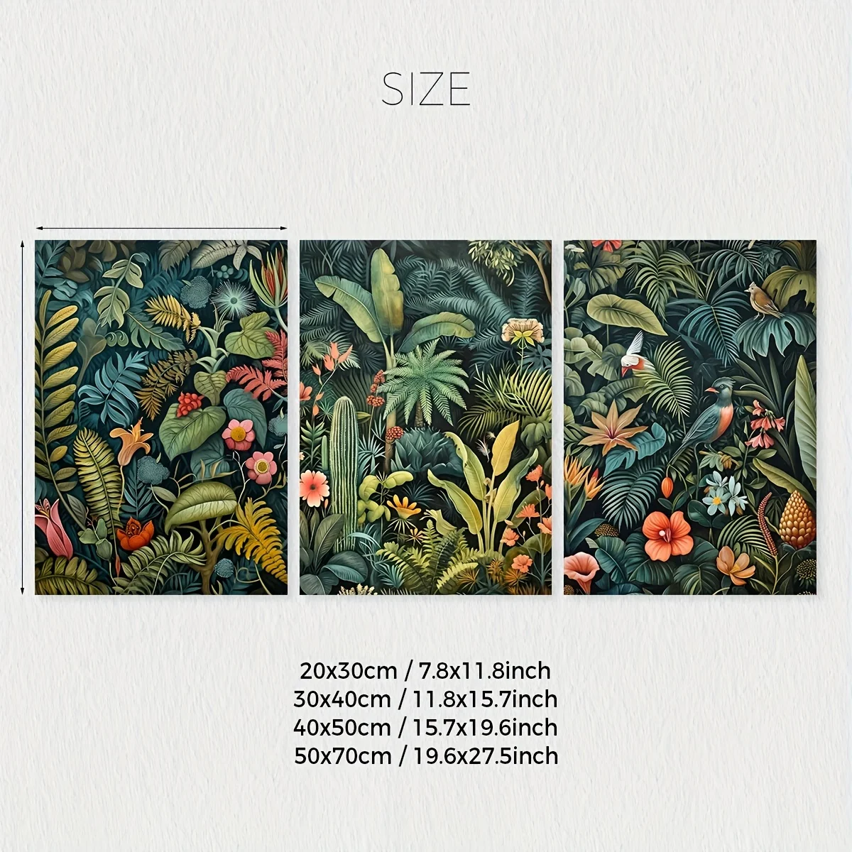 3pcs Set Vintage Jungleland Flower Henry Rousseau Inspired Wall Art Canvas Print,Plant Print Poster,Tropical Jungle Wall Art,Vintage Wall Art,Spring