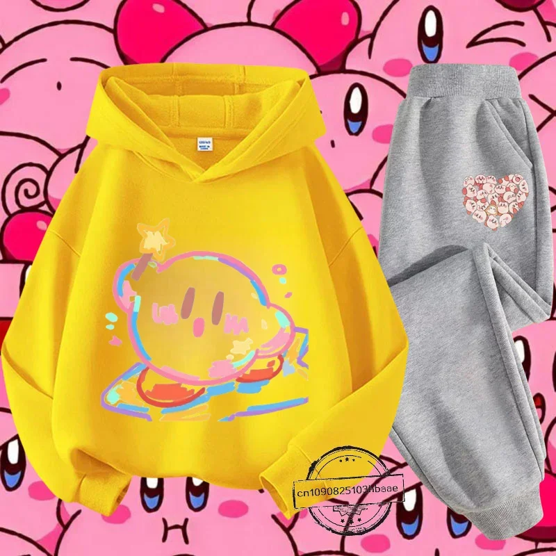 Kirby new girls kids hoodie set Autumn and Winter Long sleeve Harajuku fashion Nintendo cartoon anime printed sweatshirt casual