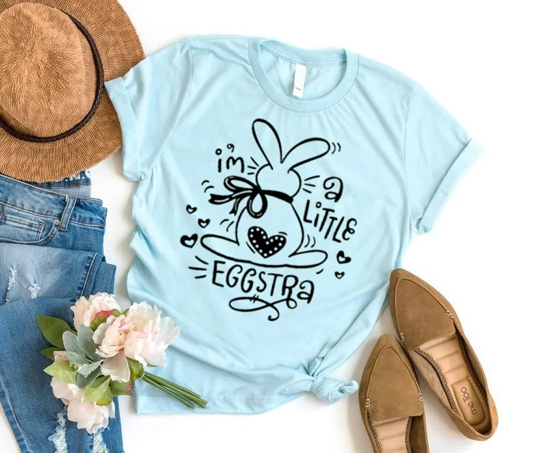 Kids Easter Shirt,I'm a Little Eggstra Shirt Funny Bunny Cute Easter 100% Cotton O Neck Female Clothing Plus Size Casual Unisex
