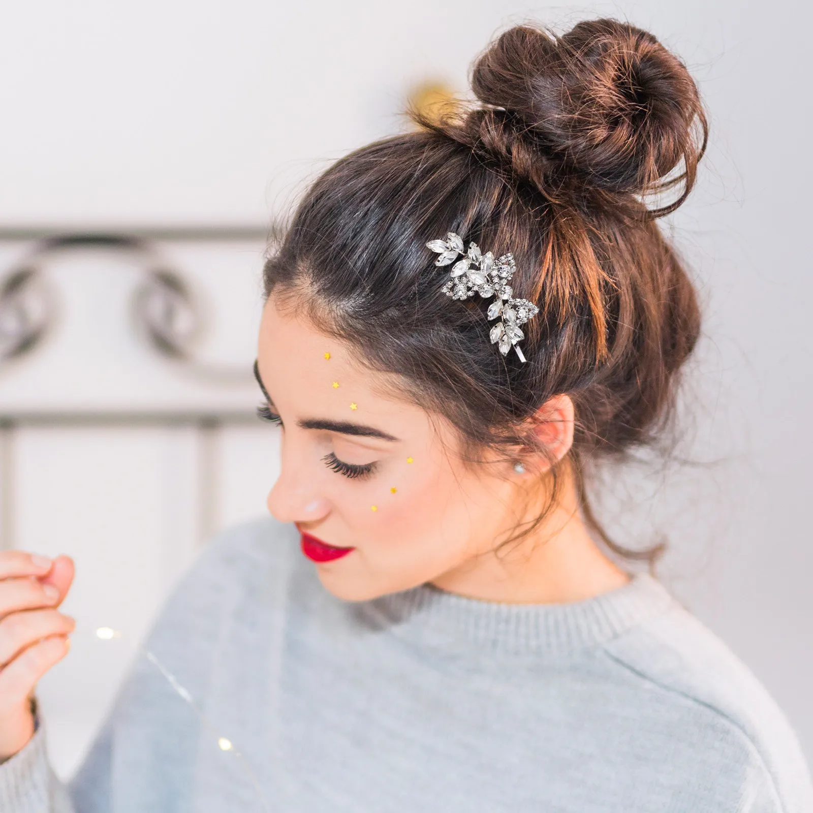 Rhinestone Wedding Hair Clips Set – 4pcs Elegant Bridal Hairpins for Bridesmaids & Bride, Decorative Barrettes