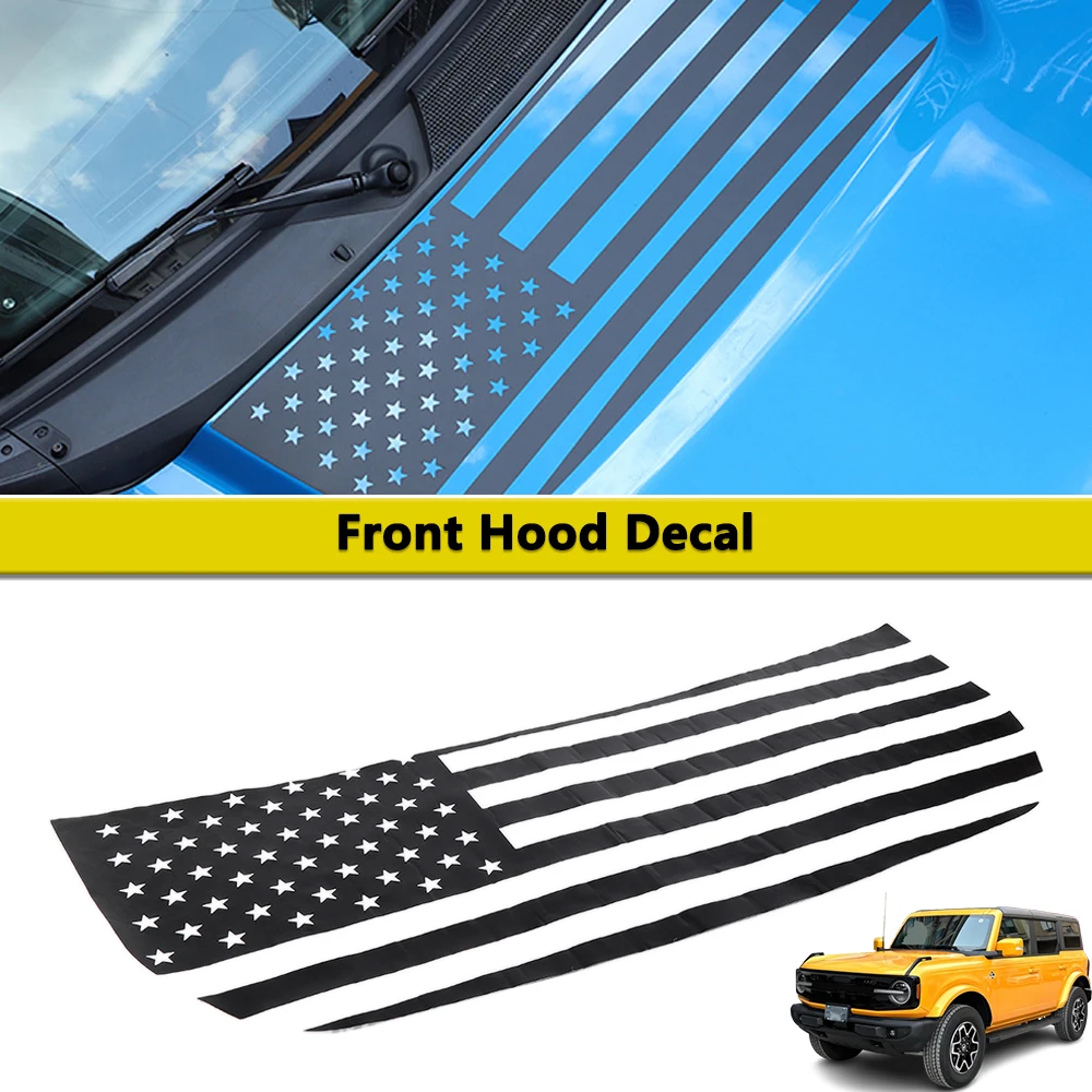 

American Flag Hood Decal Black for Ford Bronco 2021-2025 PVC Vinyl Car Sticker Decoration Car Styling Accessories Exterior