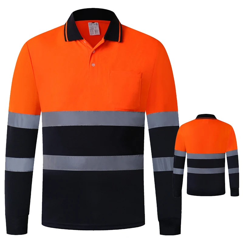 HI VIS Long Sleeve Workwear Shirt with Reflective Tape Breathable Safety Polo Two Tone