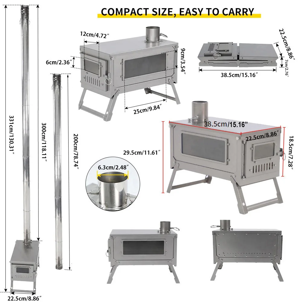 Soomloom Titanium Folding Stove with 2m/3m Chimney Lightweight 0.8