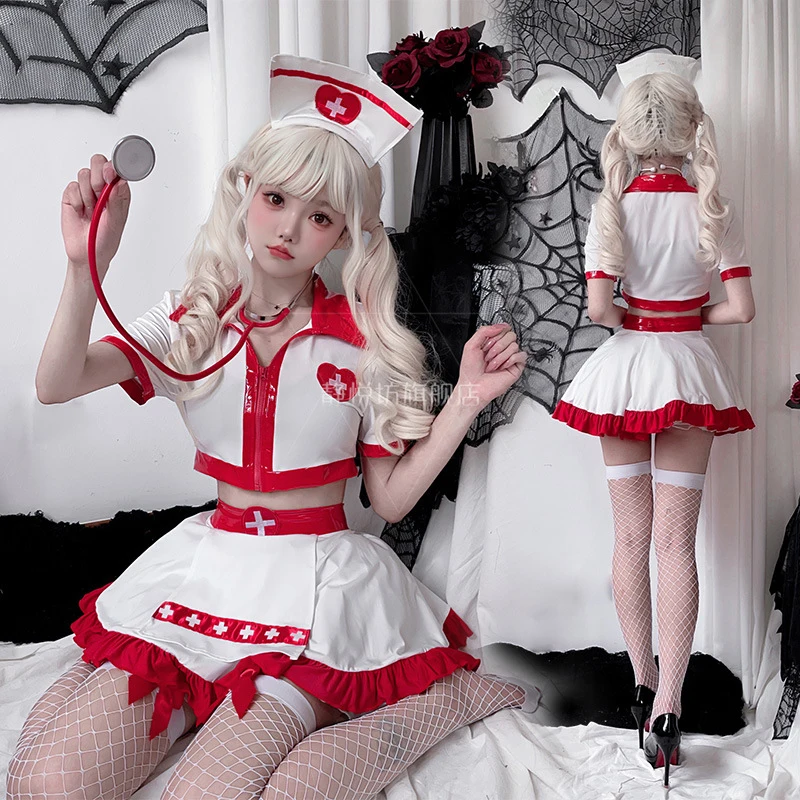 Sexy Nurse Cosplay for Women Subdue Temptation Short Skirt Disfraz Deguisements Nightclub Bar Uniform 3-Piece Set Anime