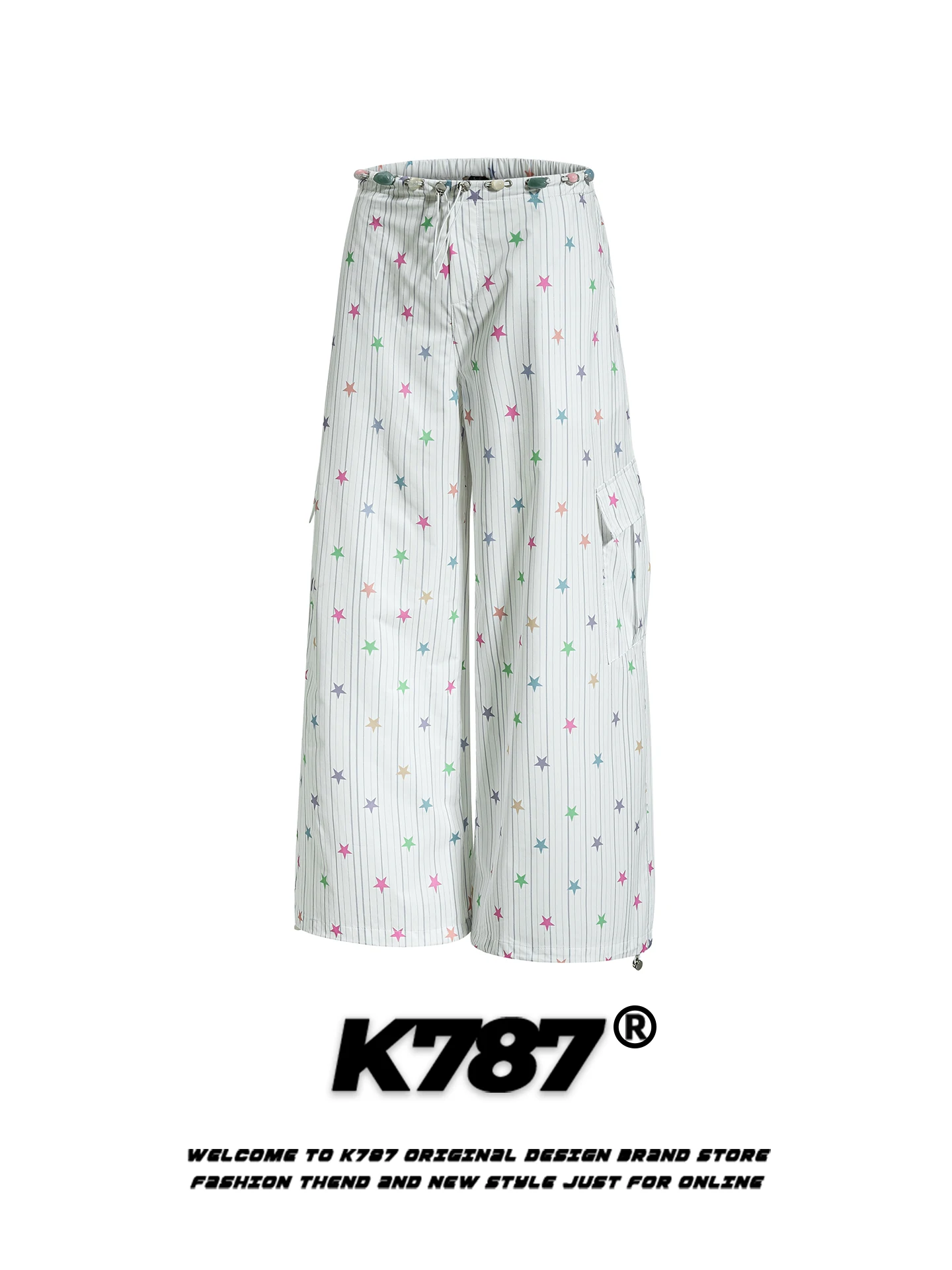 

Женские повседневные брюки с высокой талией в американском ретро-стиле, в полоску, со звездами, свободные, широкие, в пол, для танцев и уличного стиля, с множеством карманов, свободного кроя