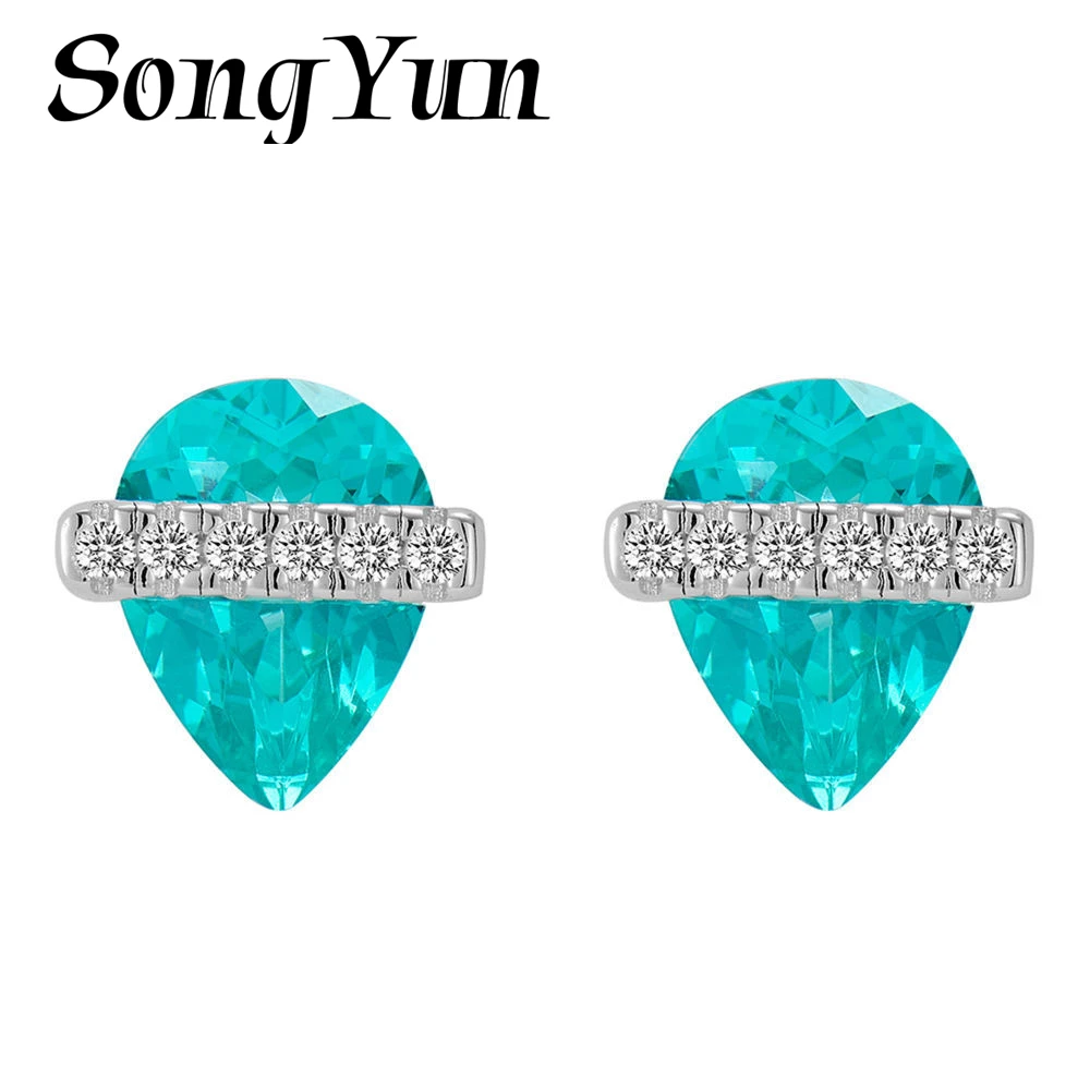 SONGYUN High Carbon Gemstones Jewelry S925 Sterling Silver Water Drop Stud Earrings Ear Jewelry For Ear Healing