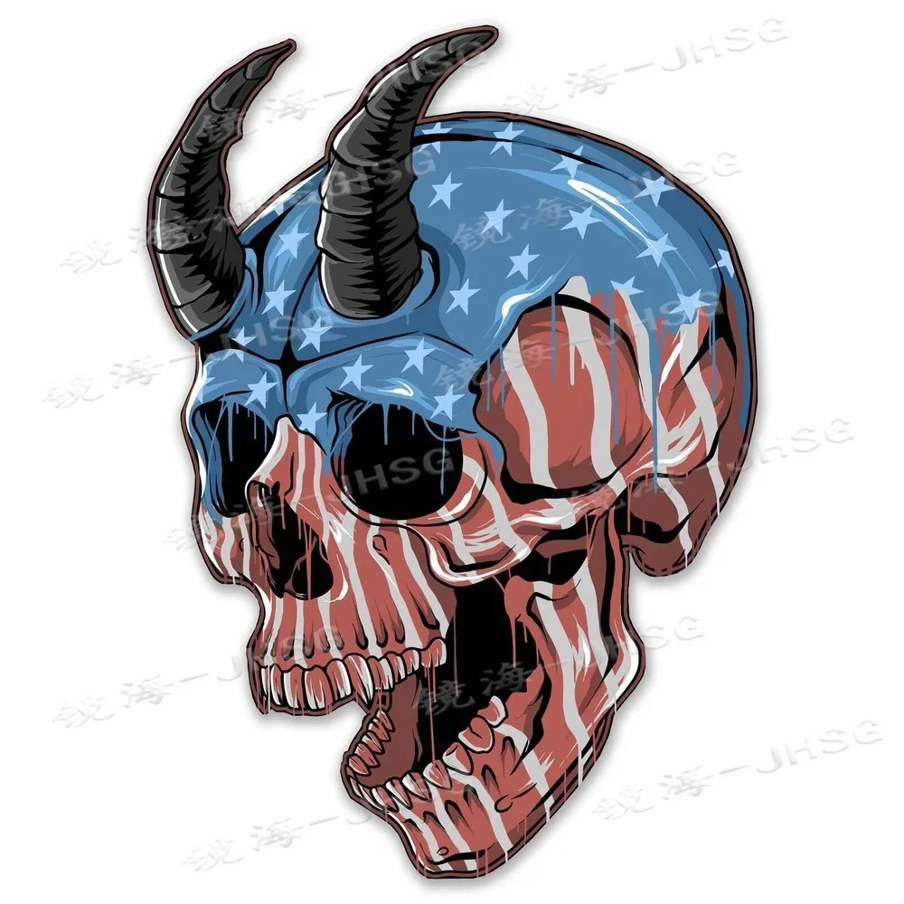 

Skull Ram Evil Horn American Flag Stickers-