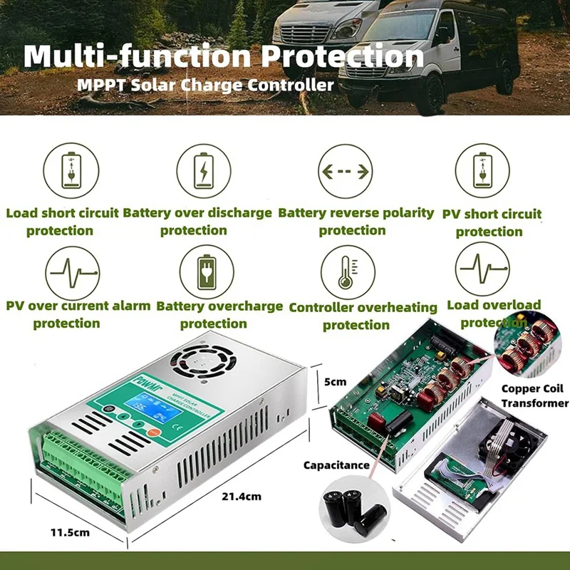 Powmr MPPT 60A Solar Charge Controller Solar Panel Regulator 12V 24V 36V 48V Auto Max PV 160VDC For Lead Acid Lithium Battery