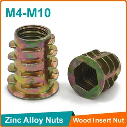 10-50pcs Zinc Alloy Thread For Wood Insert Nut M4 M5 M6 M8 M10 Flanged Hex Drive Head Furniture Nuts