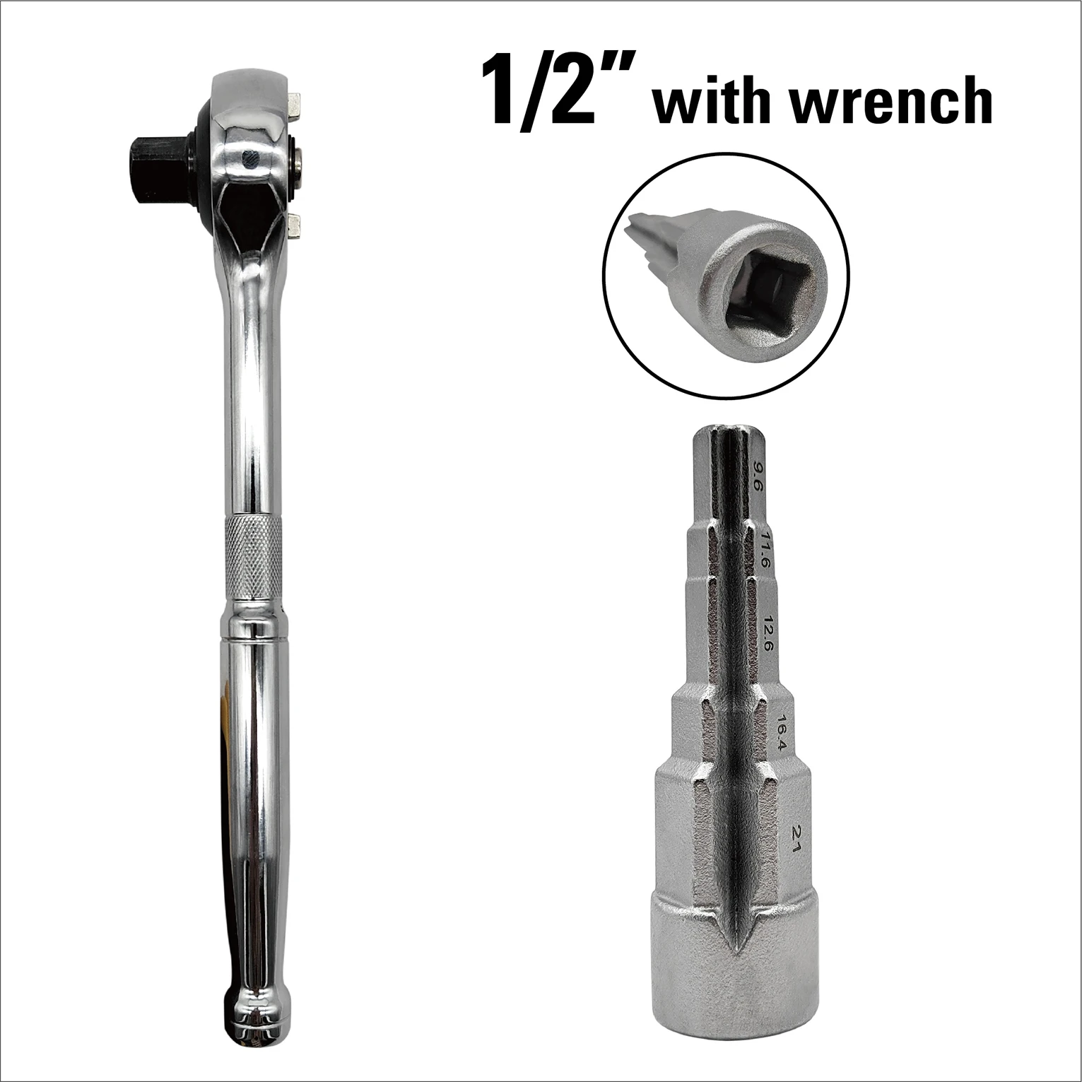 MacWork 1/2inch Drive Valve Lugs Nipple Tank Connection Five Step Drive Radiator Spud Wrench universal Durable Spanner Hand Tool