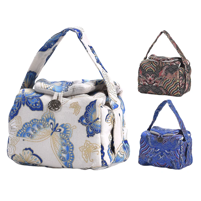 Vintage Teaware Storage Travel Bag Fabric Thickened Protective Tea Set Organizer Outdoor Portable Bag for One Teapot+Two Teacups view 2