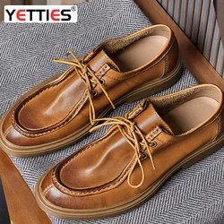 New Genuine Leather Men's Shoes Retro Soft Cowhide Men's Shoes British Business Casual Dress Lacing Soft Sole Leather Shoes