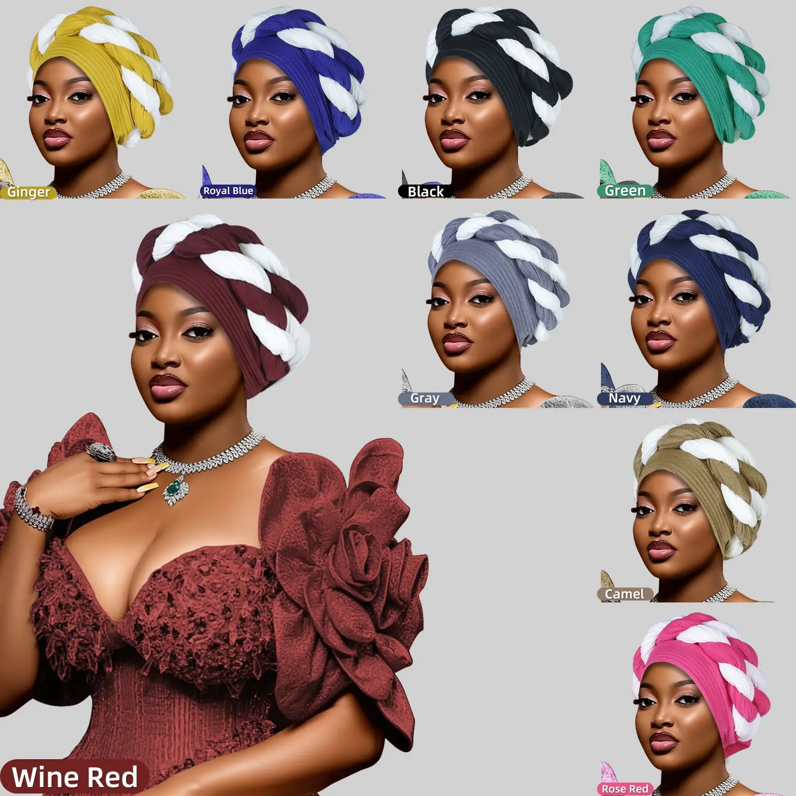 

New style foreign trade fashionable Europe and America Africa Muslim random linen two-color braided turtleneck cap national cap