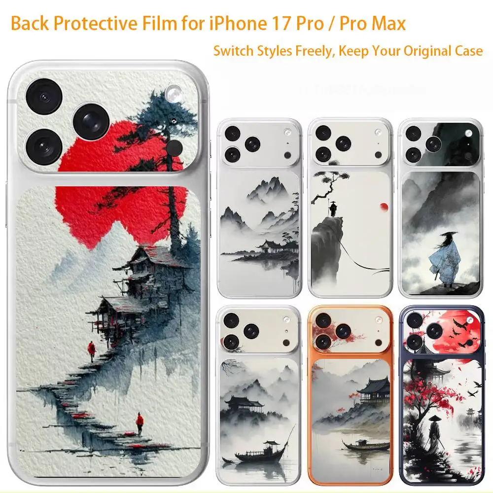

Цветная защитная наклейка на заднюю панель для iPhone 17/Pro Max/Air с 3D-дизайном «Пейзаж в стиле туши»