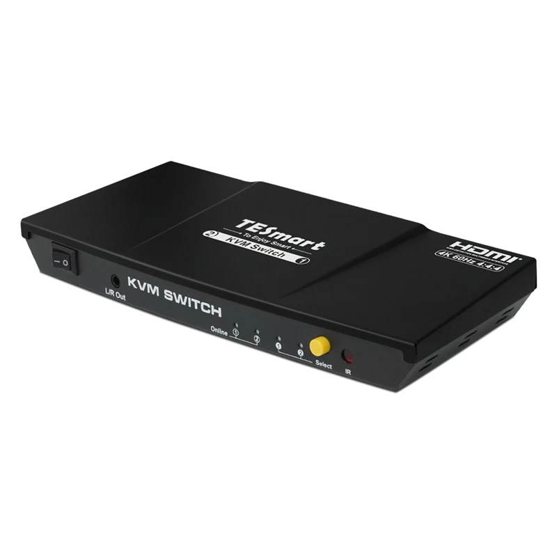 

TESmart 2 Port KVM Switch Kit HDMI 4K60Hz With EDID Audio Out Support 2 PCs 1 Monitor Auto Switching Video Switcher